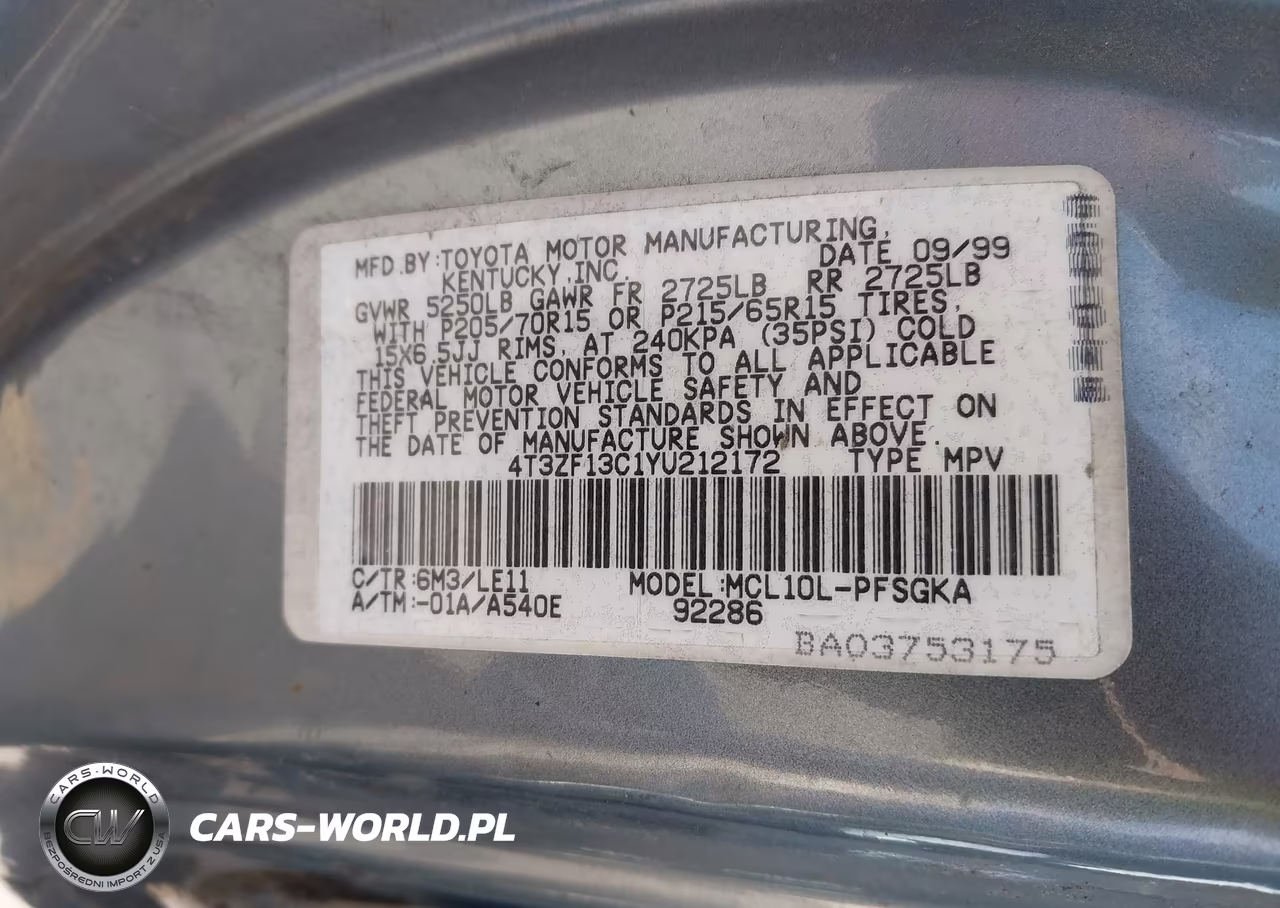 2000 Toyota Sienna Xle VIN:4T3ZF13C1YU212172 - 9
