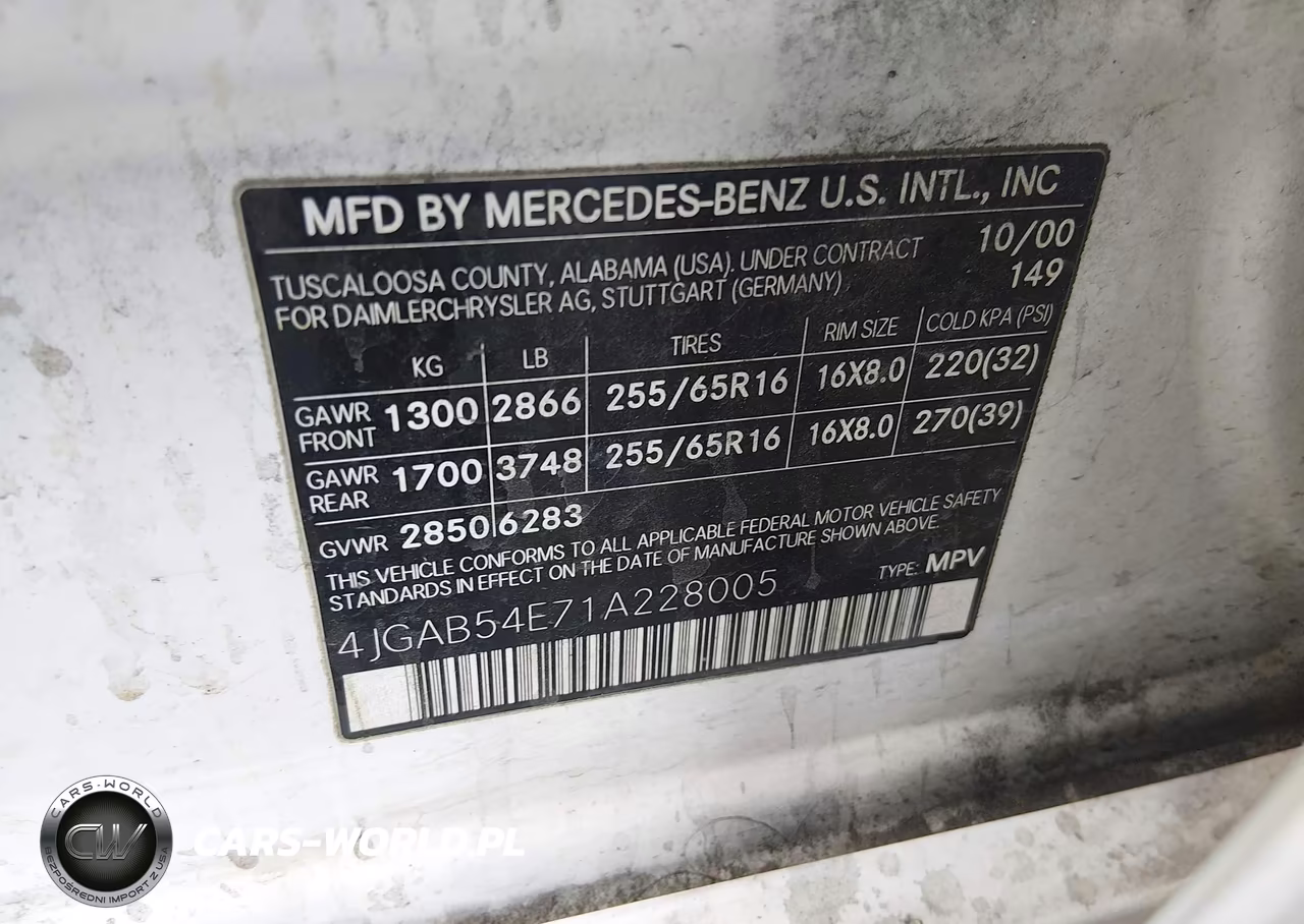 2001 Mercedes-Benz Ml 320 VIN:4JGAB54E71A228005 - 9