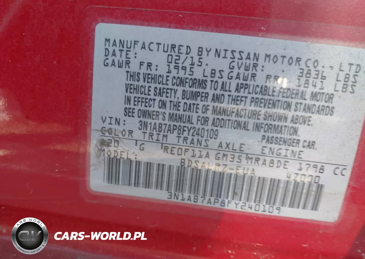 2015 Nissan Sentra Sr VIN:3N1AB7AP8FY240109 - 9