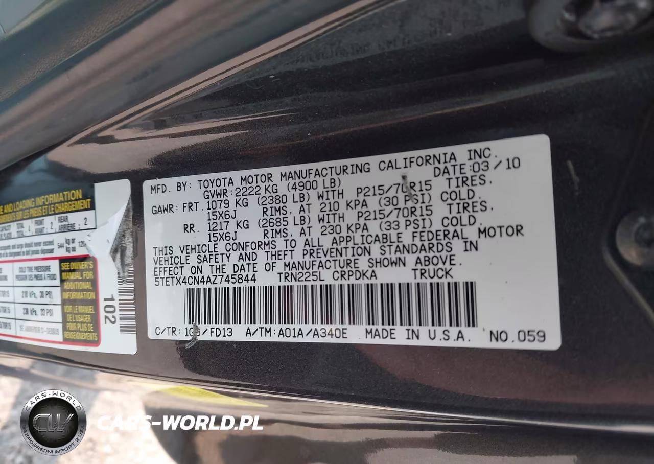 2010 Toyota Tacoma VIN:5TETX4CN4AZ745844 - 9