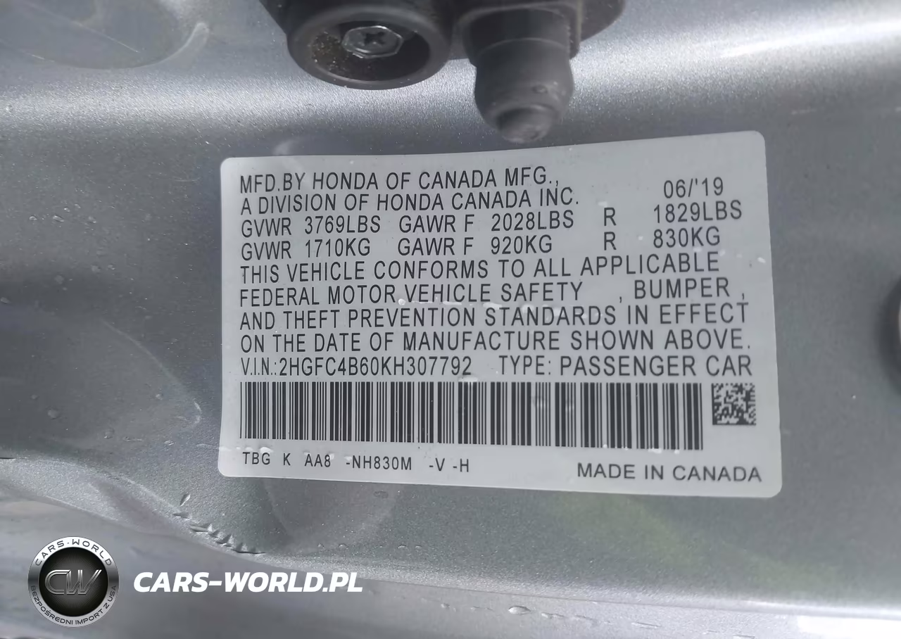 2019 Honda Civic Lx VIN:2HGFC4B60KH307792 - 9