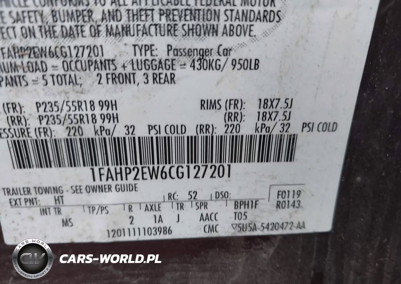 2012 Ford Taurus Sel VIN:1FAHP2EW6CG127201 - 9