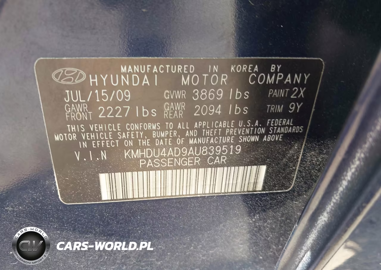 2010 Hyundai Elantra Gls VIN:KMHDU4AD9AU839519 - 9