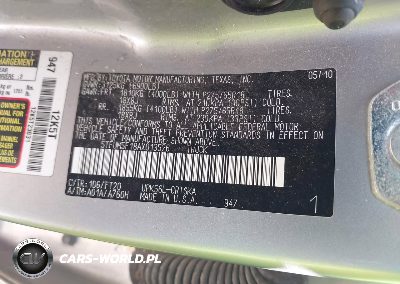 2010 Toyota Tundra Grade 4.6L V8 VIN:5TFUM5F18AX013526 - 9
