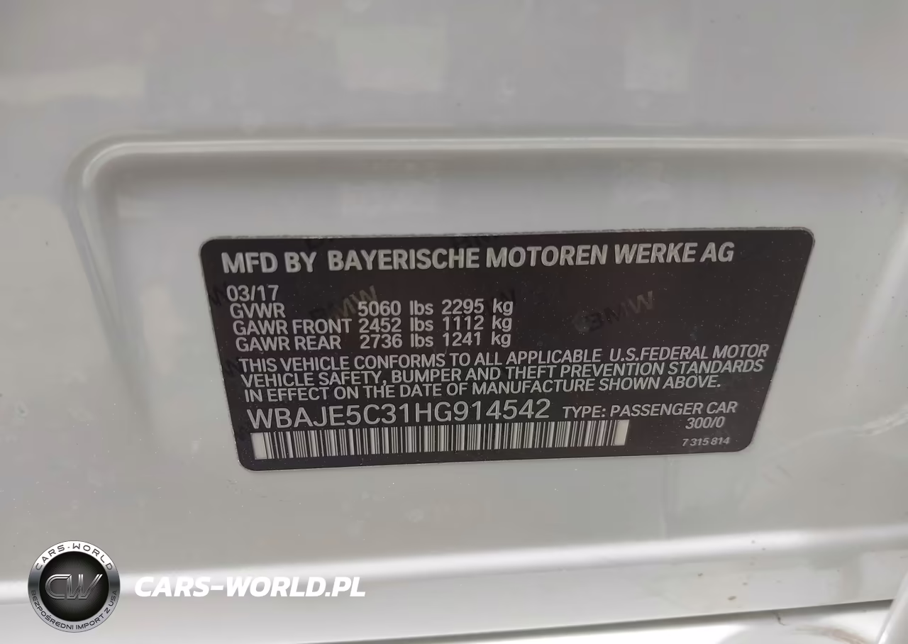 2017 BMW 540I VIN:WBAJE5C31HG914542 - 9