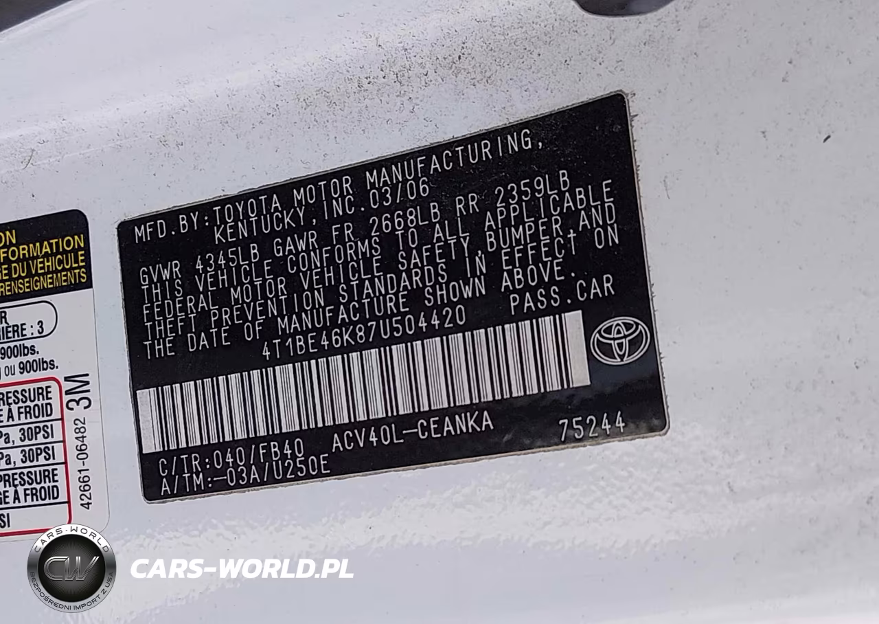 2007 Toyota Camry Le VIN:4T1BE46K87U504420 - 9