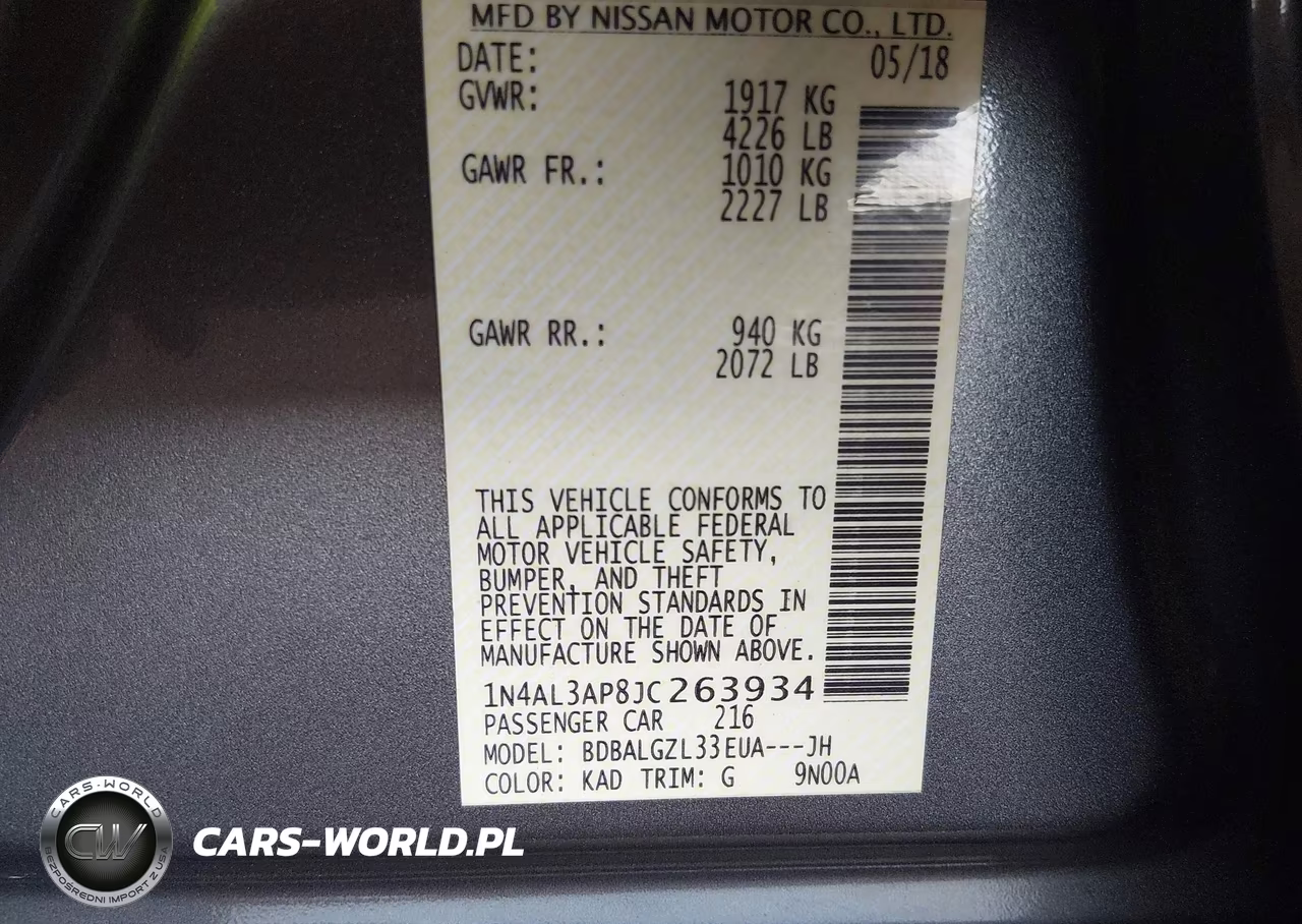 NISSAN ALTIMA 2.5 VIN:1N4AL3AP8JC263934 - 9