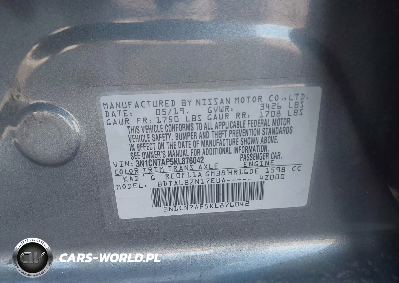 2019 Nissan Versa 1.6 Sv VIN:3N1CN7AP5KL876042 - 9