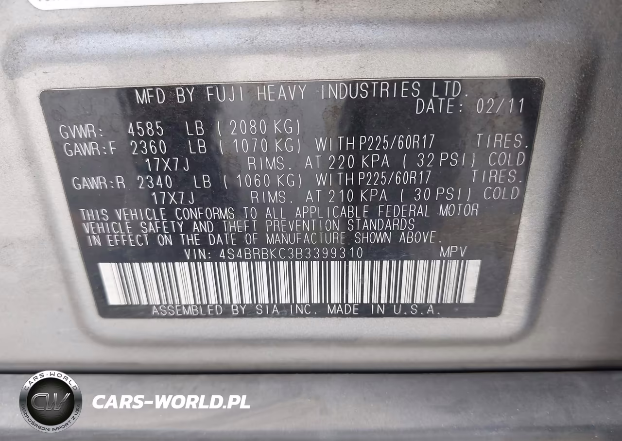 2011 Subaru Outback 2.5I Limited VIN:4S4BRBKC3B3399310 - 9