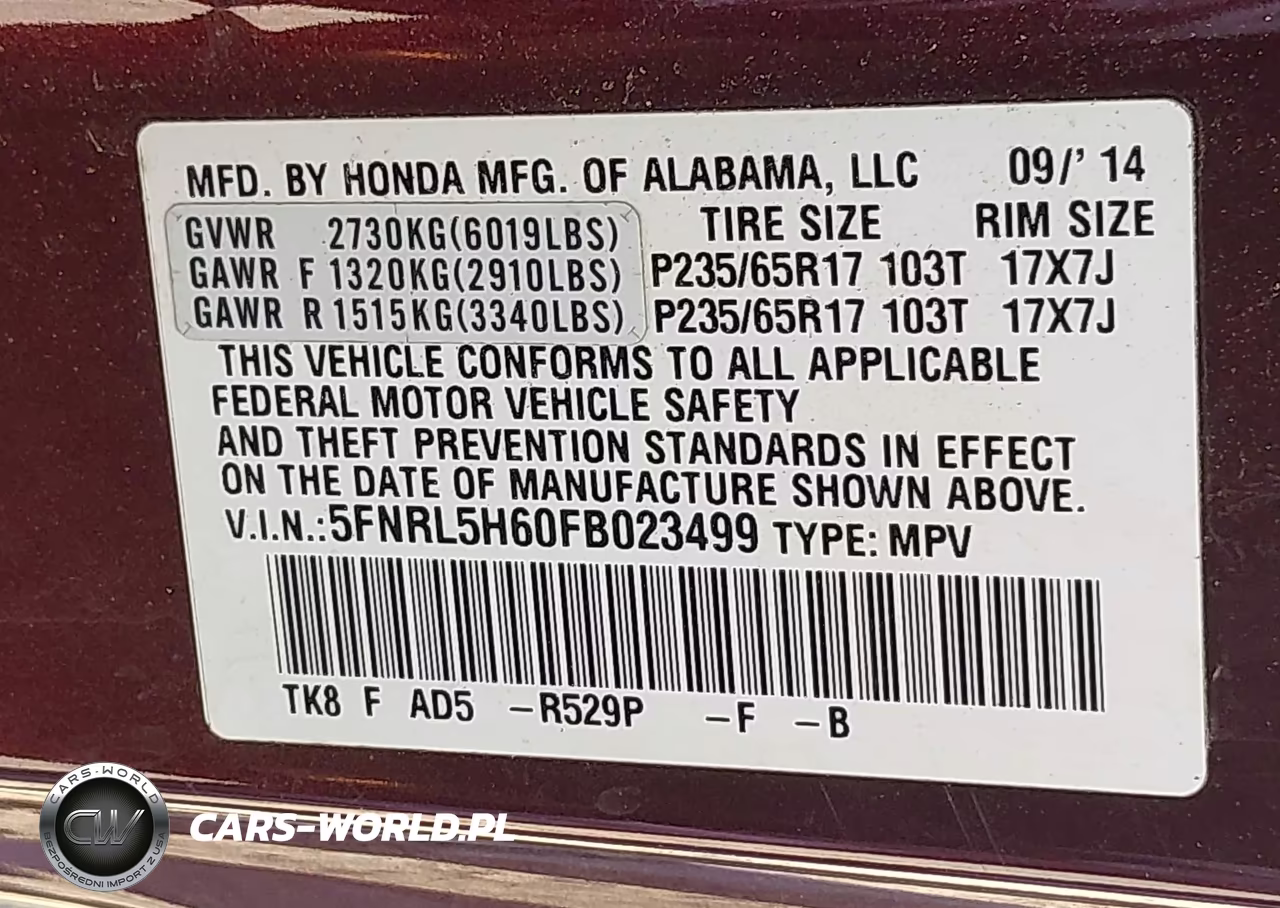 2015 Honda Odyssey Ex-L VIN:5FNRL5H60FB023499 - 9