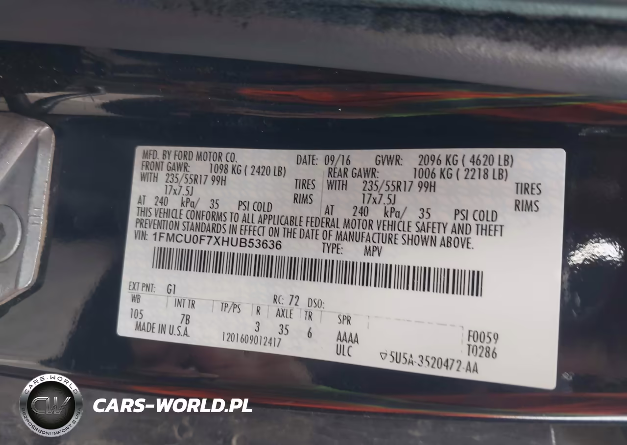 2017 Ford Escape S VIN:1FMCU0F7XHUB53636 - 9