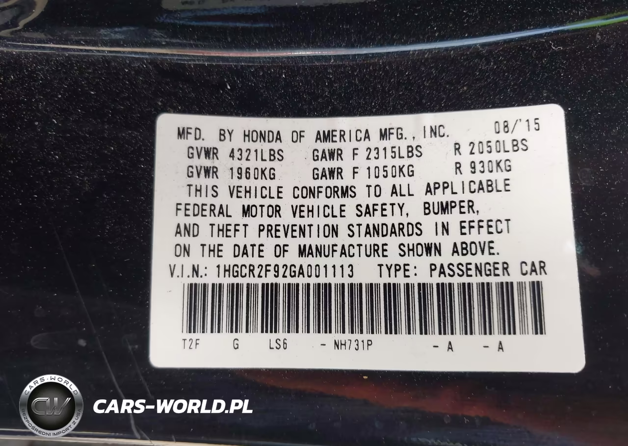 2016 Honda Accord Ex-L VIN:1HGCR2F92GA001113 - 9