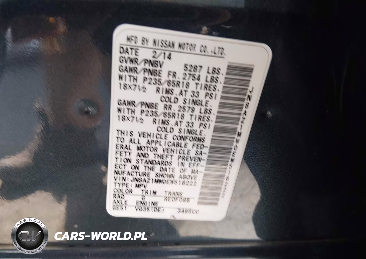 2014 Nissan Murano Sv VIN:JN8AZ1MW0EW516222 - 9