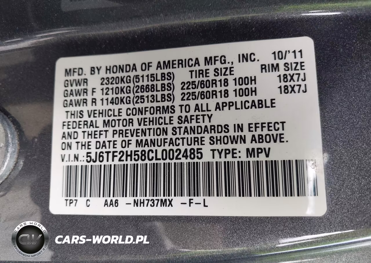 2012 Honda Crosstour Ex-L VIN:5J6TF2H58CL002485 - 9