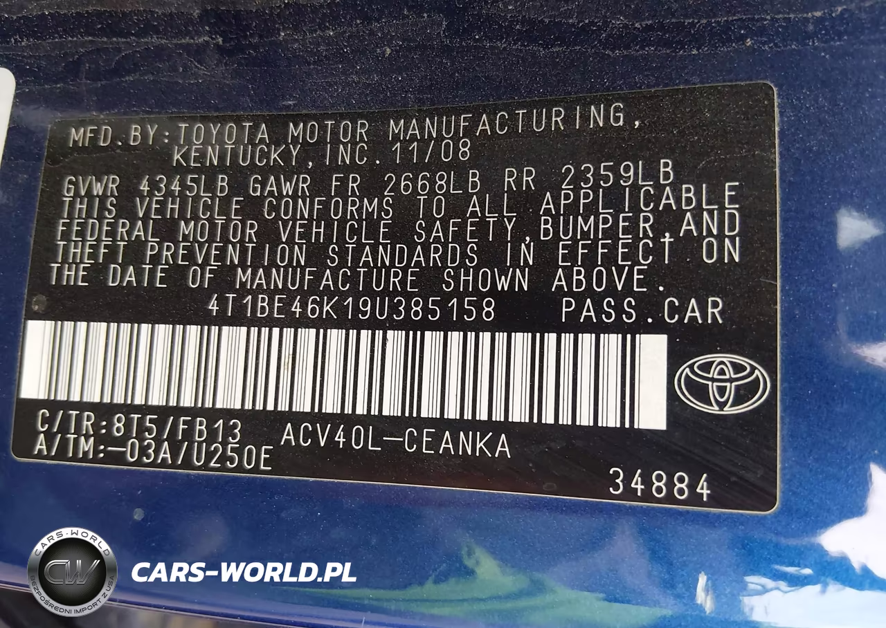 2009 Toyota Camry Le VIN:4T1BE46K19U385158 - 9