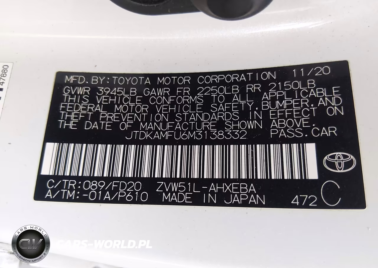 2021 Toyota Prius Le VIN:JTDKAMFU6M3138332 - 9