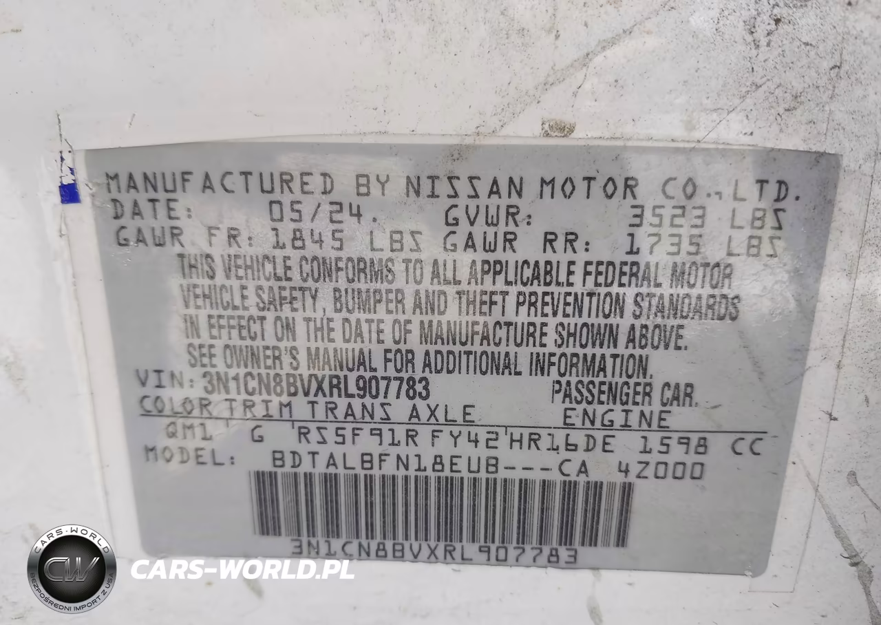 2024 Nissan Versa 1.6 S VIN:3N1CN8BVXRL907783 - 9