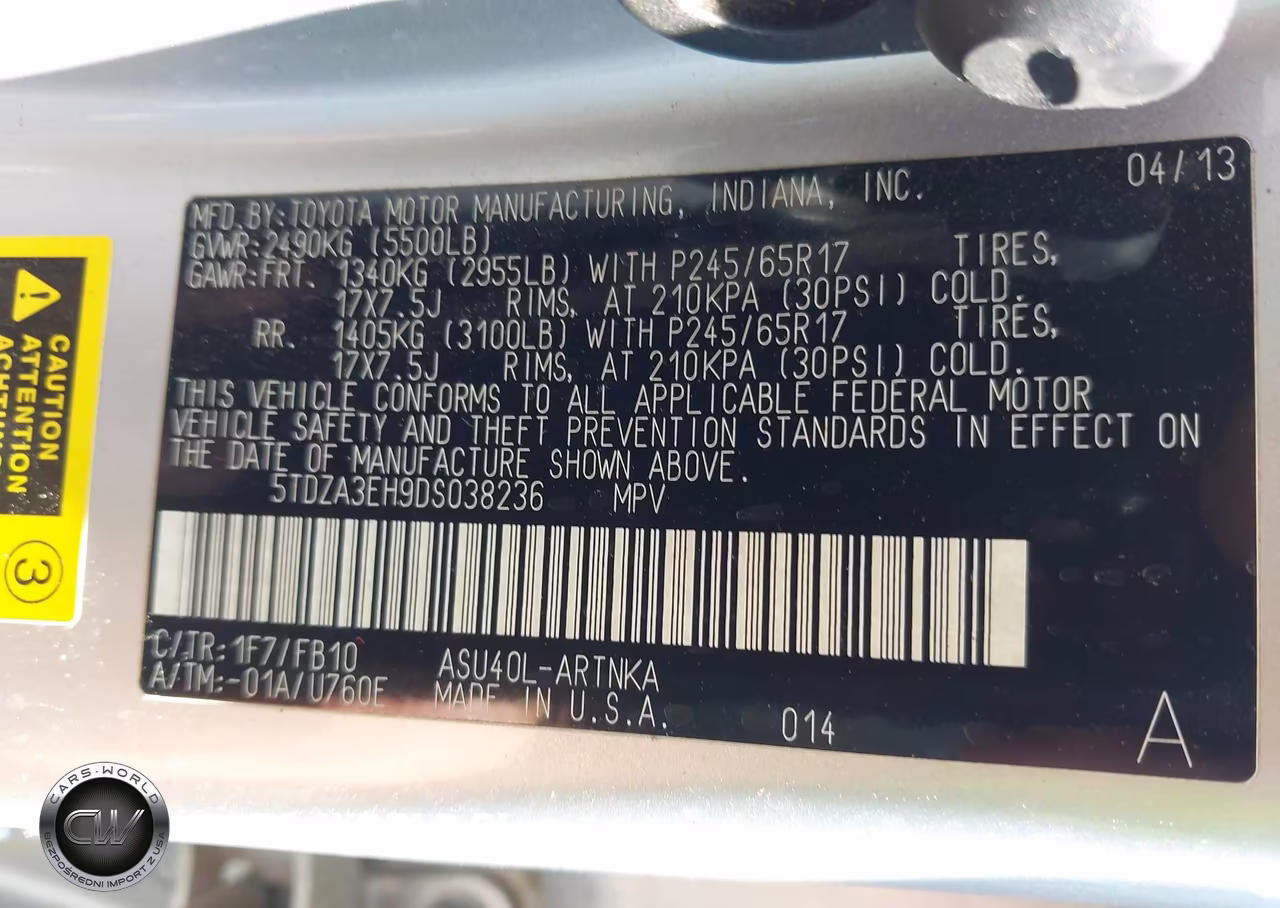 2013 Toyota Highlander VIN:5TDZA3EH9DS038236 - 9
