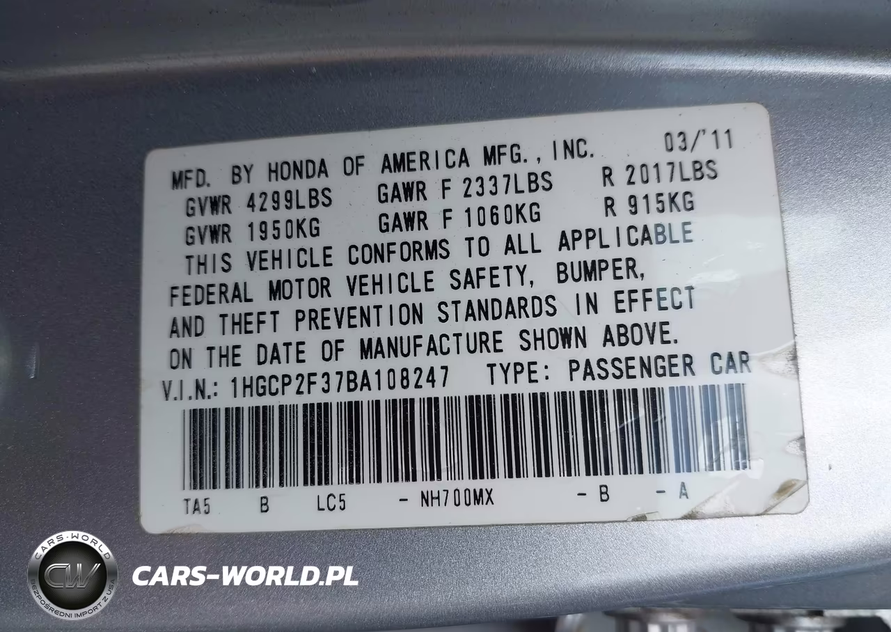 2011 Honda Accord 2.4 Lx VIN:1HGCP2F37BA108247 - 9
