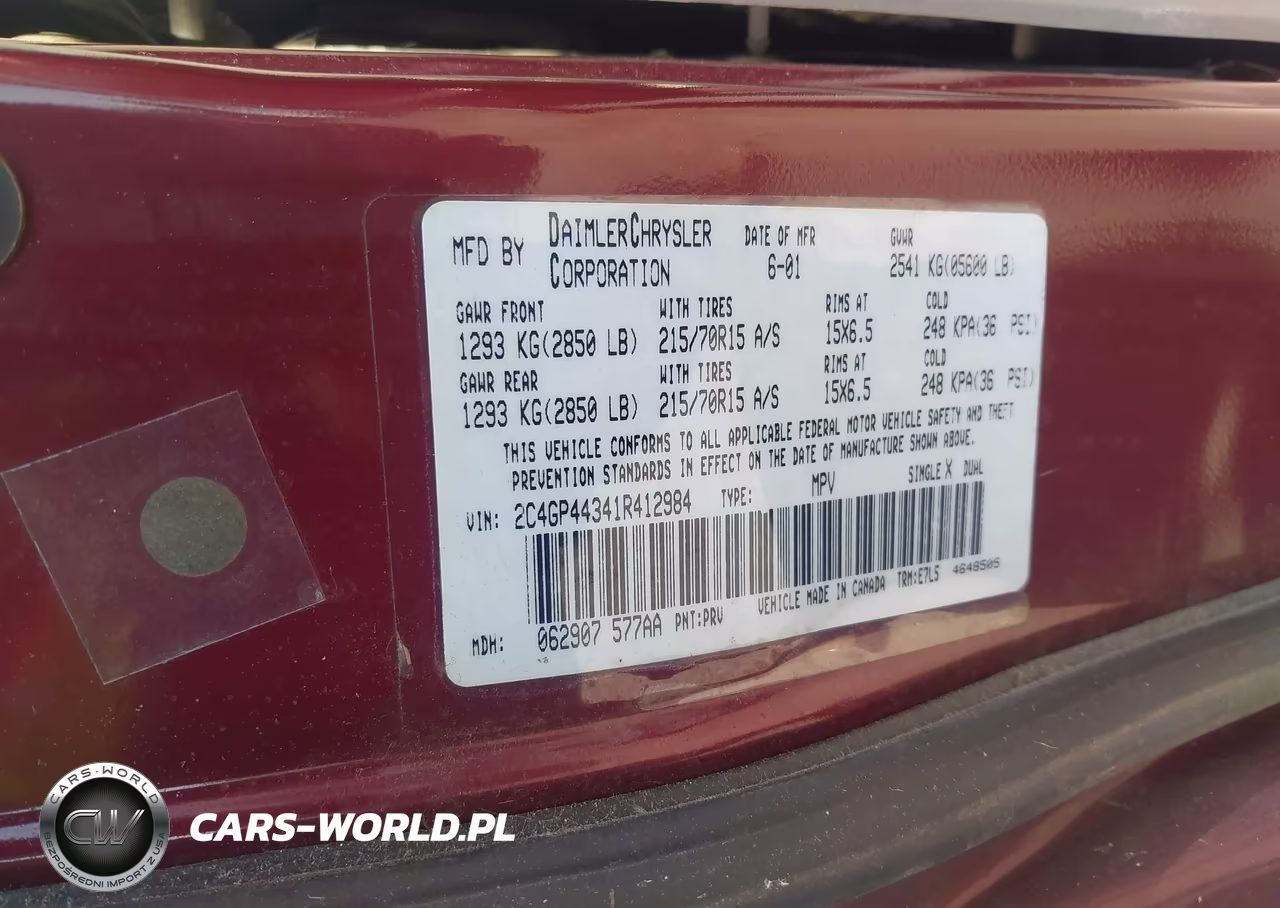 2001 Chrysler Town & Country Lx VIN:2C4GP44341R412984 - 9