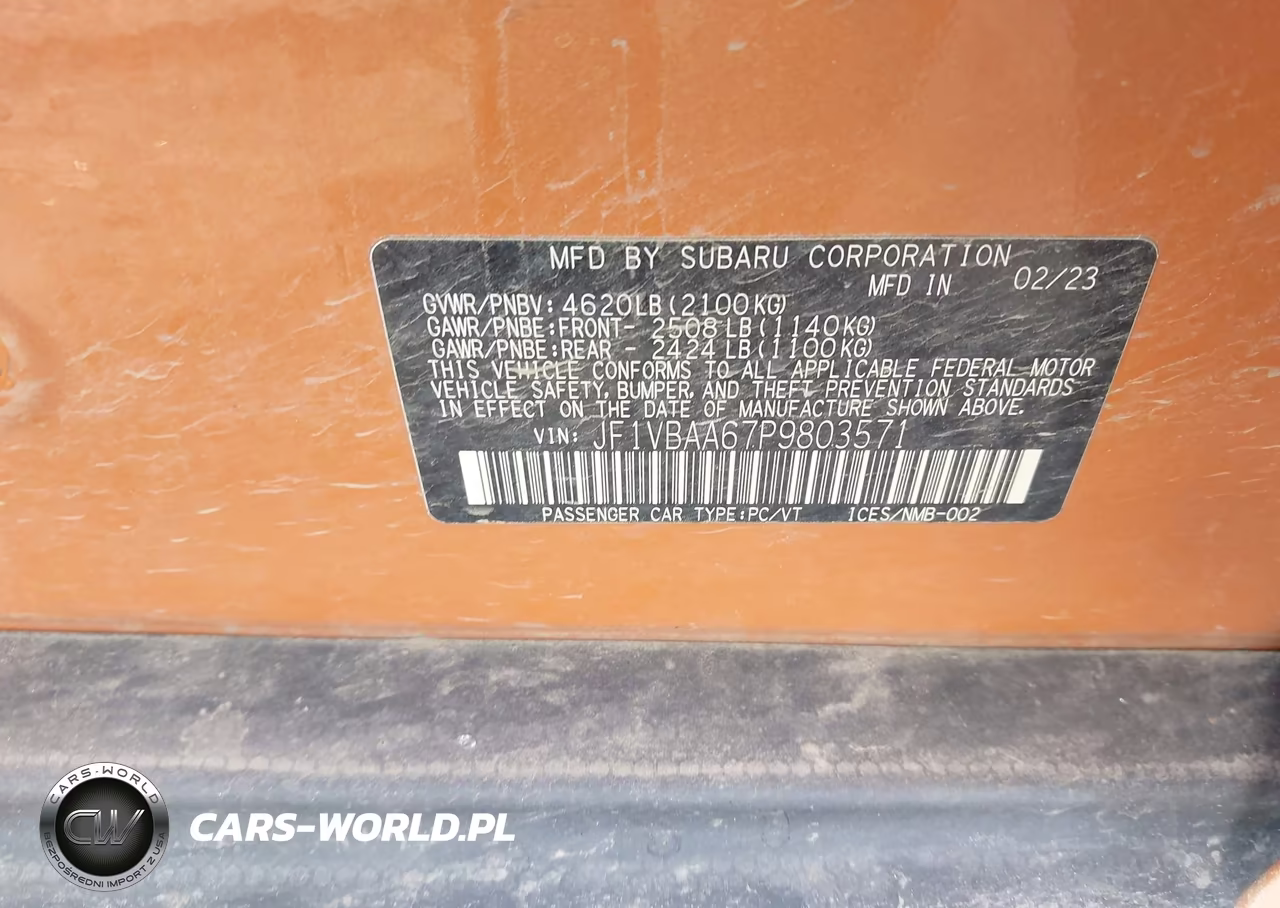 2023 Subaru Wrx VIN:JF1VBAA67P9803571 - 9