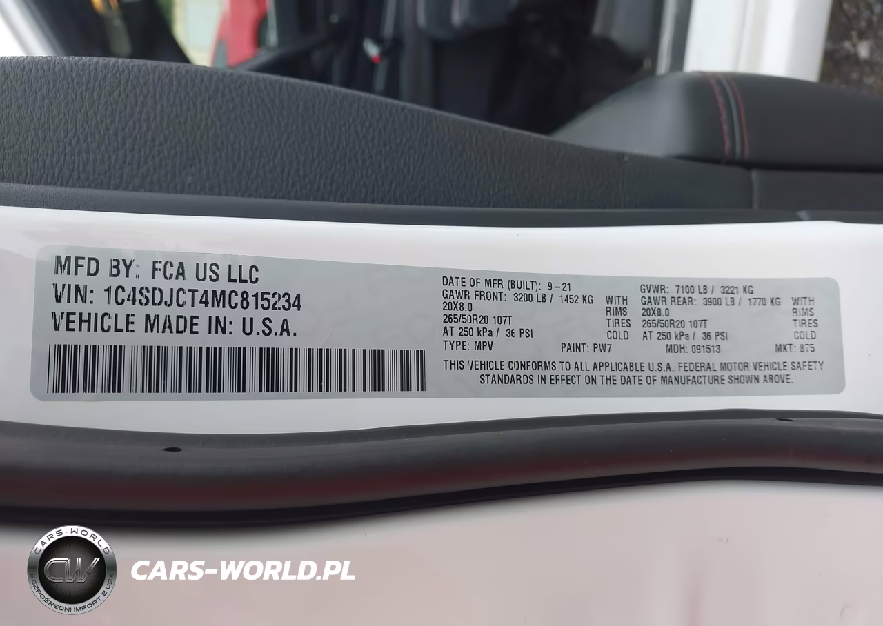 2021 Dodge Durango R-T Awd VIN:1C4SDJCT4MC815234 - 9