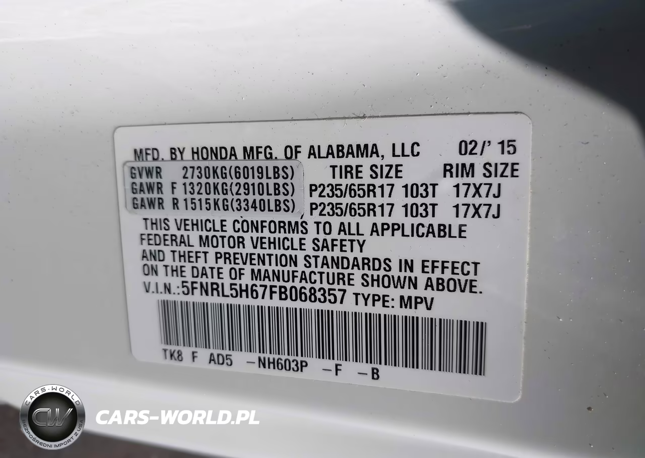2015 Honda Odyssey Ex-L VIN:5FNRL5H67FB068357 - 9