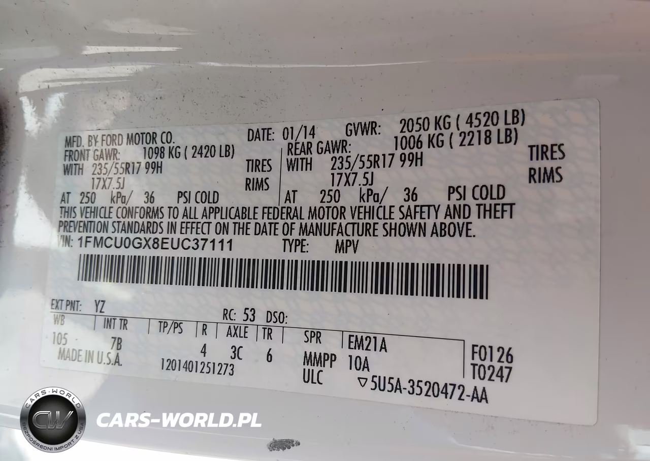2014 Ford Escape Se VIN:1FMCU0GX8EUC37111 - 9