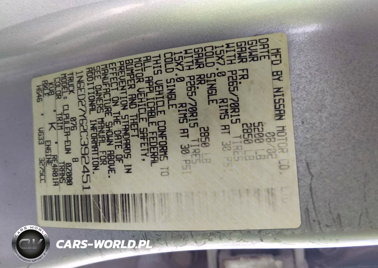 2002 Nissan Frontier Xe-V6 VIN:1N6ED27Y62C392451 - 9