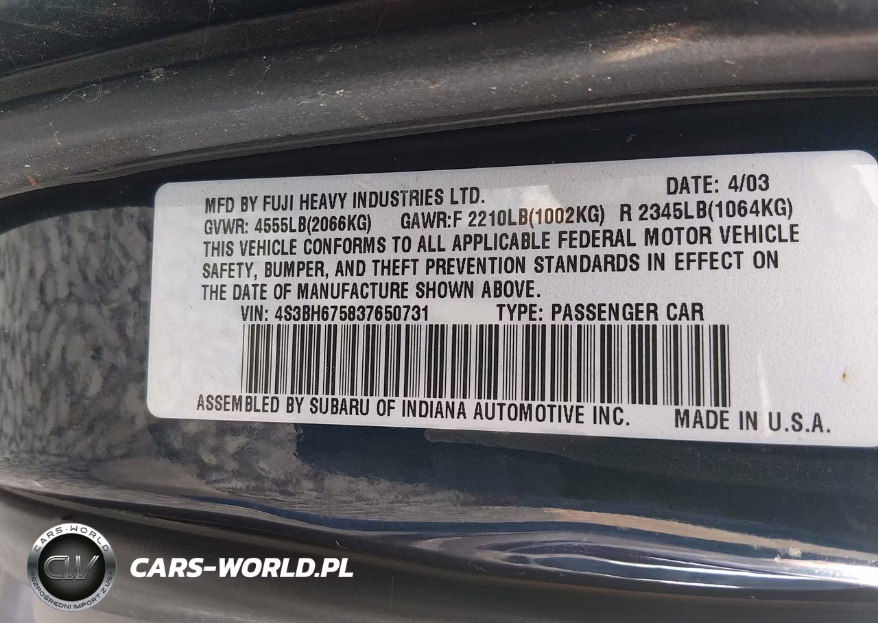 2003 Subaru Outback VIN:4S3BH675837650731 - 9
