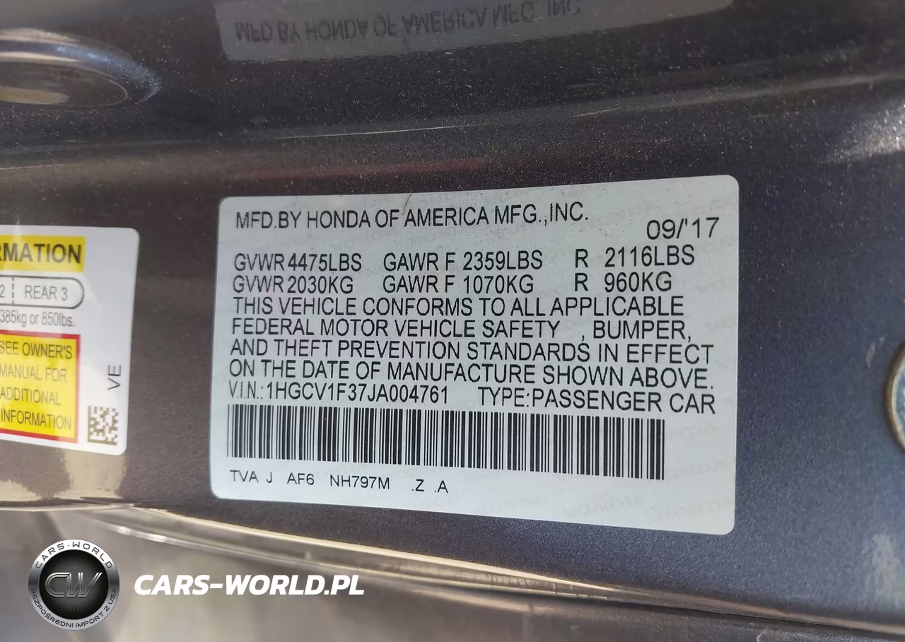 2018 Honda Accord Sport VIN:1HGCV1F37JA004761 - 9
