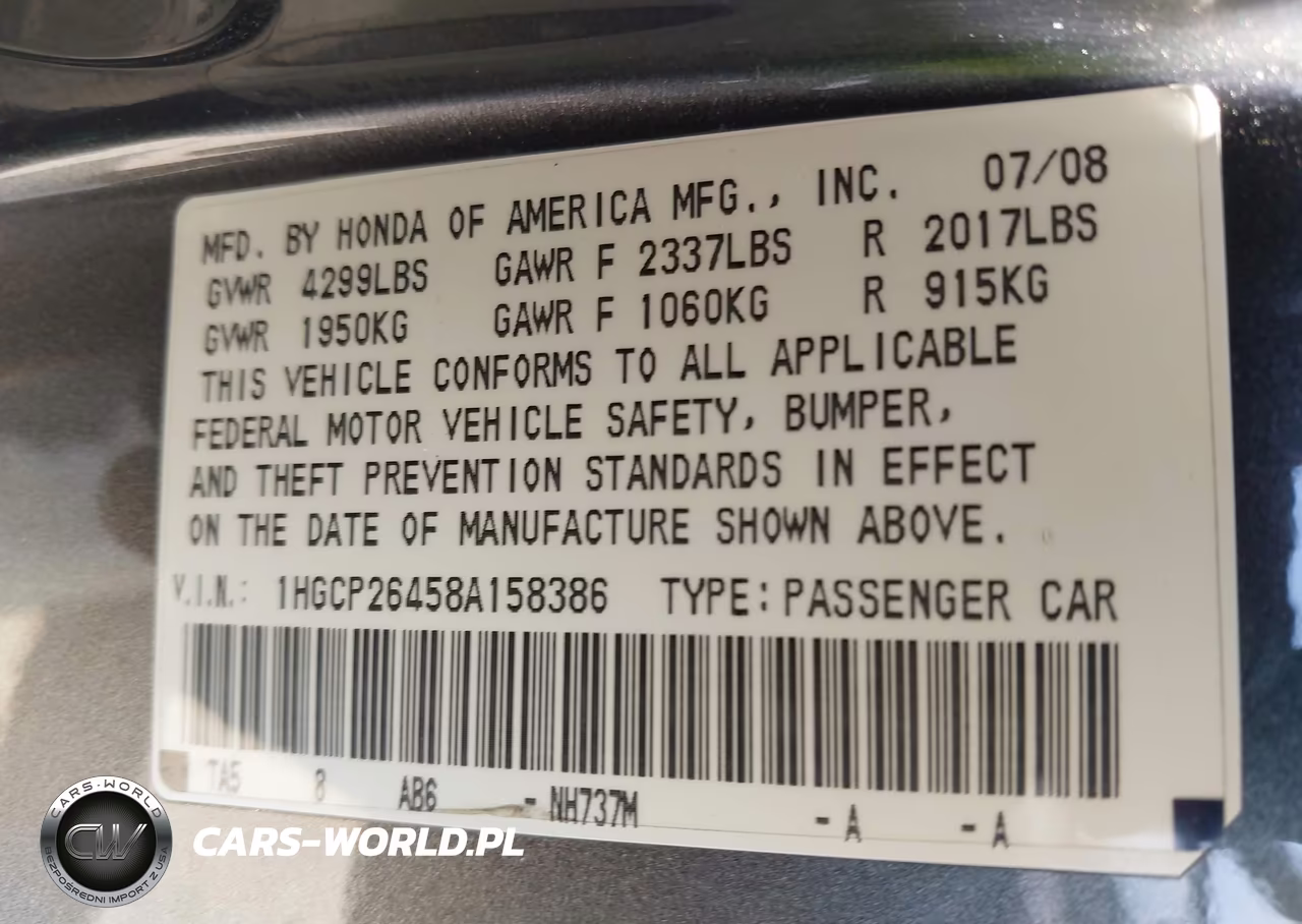 2008 Honda Accord 2.4 Lx-P VIN:1HGCP26458A158386 - 9