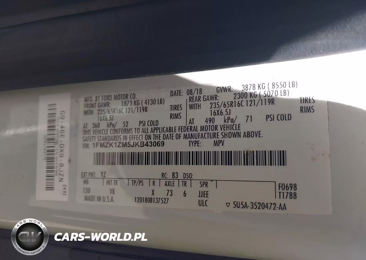2018 Ford Transit-150 Xl VIN:1FMZK1ZM5JKB43069 - 9