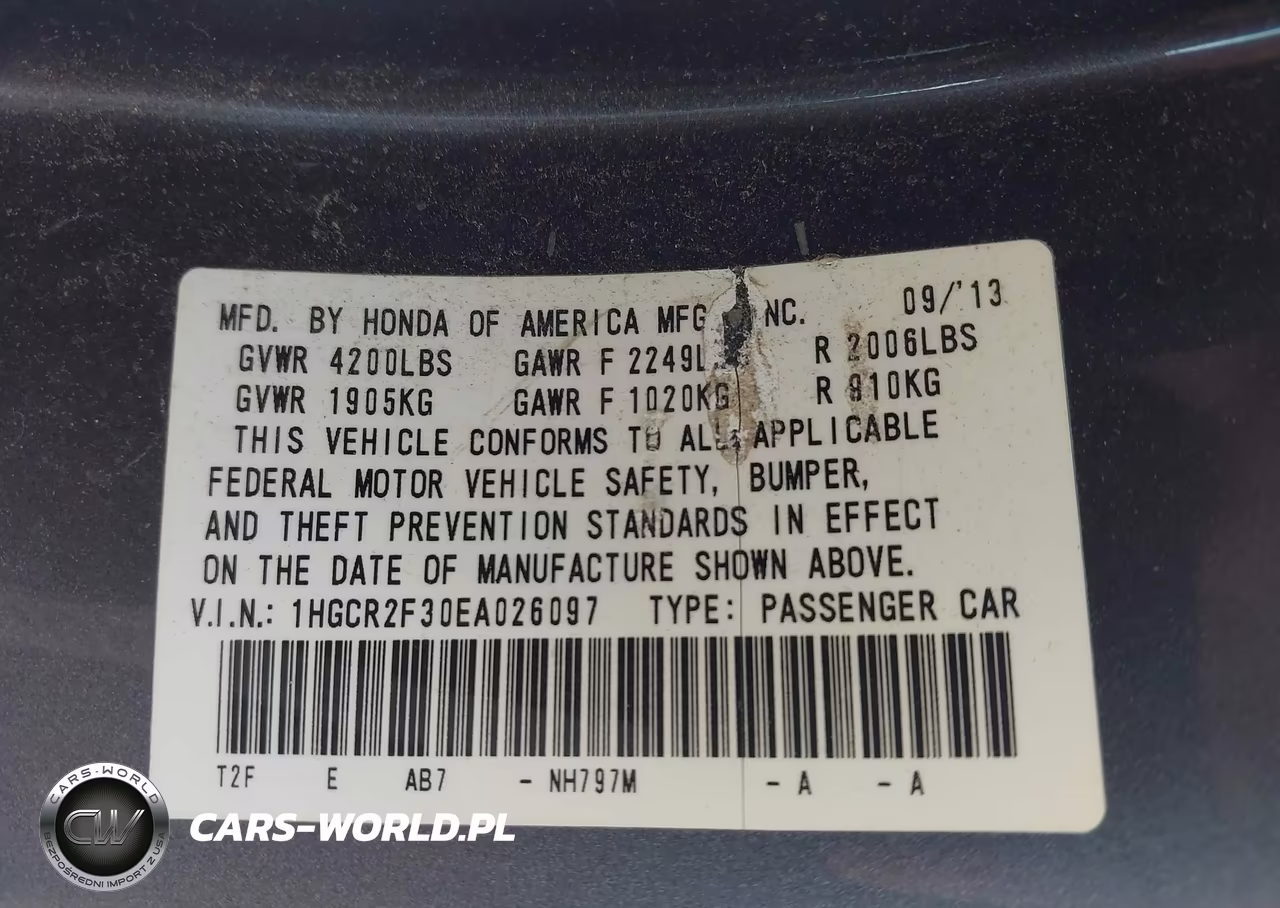 2014 Honda Accord Lx VIN:1HGCR2F30EA026097 - 9