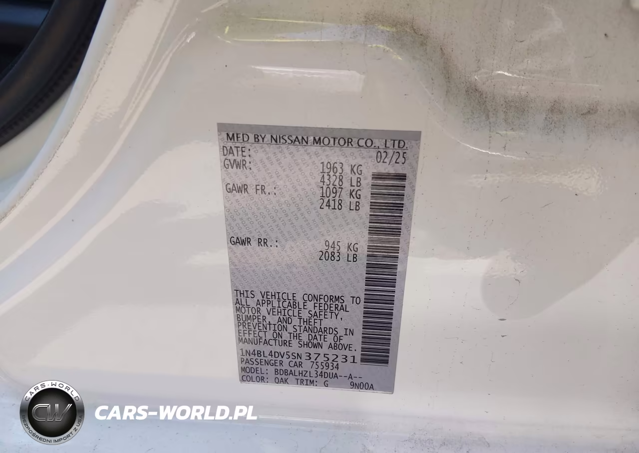 2025 Nissan Altima Sv Fwd VIN:1N4BL4DV5SN375231 - 9