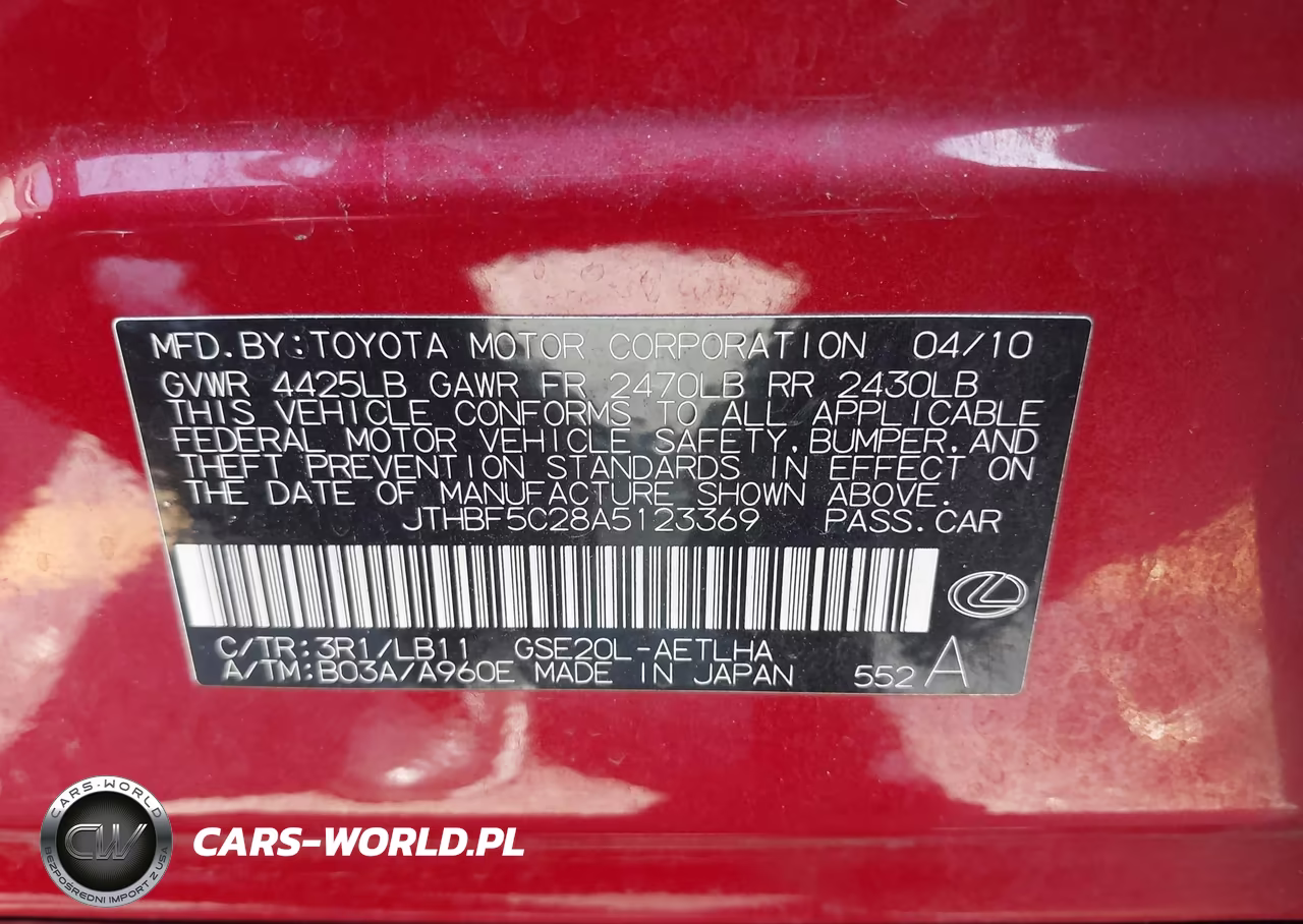2010 Lexus Is 250 VIN:JTHBF5C28A5123369 - 9