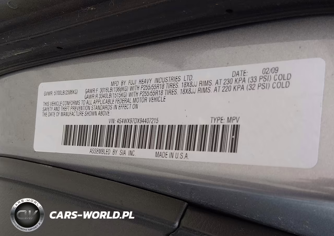 2009 Subaru Tribeca Special Edition 7-Passenger VIN:4S4WX97DX94407215 - 9