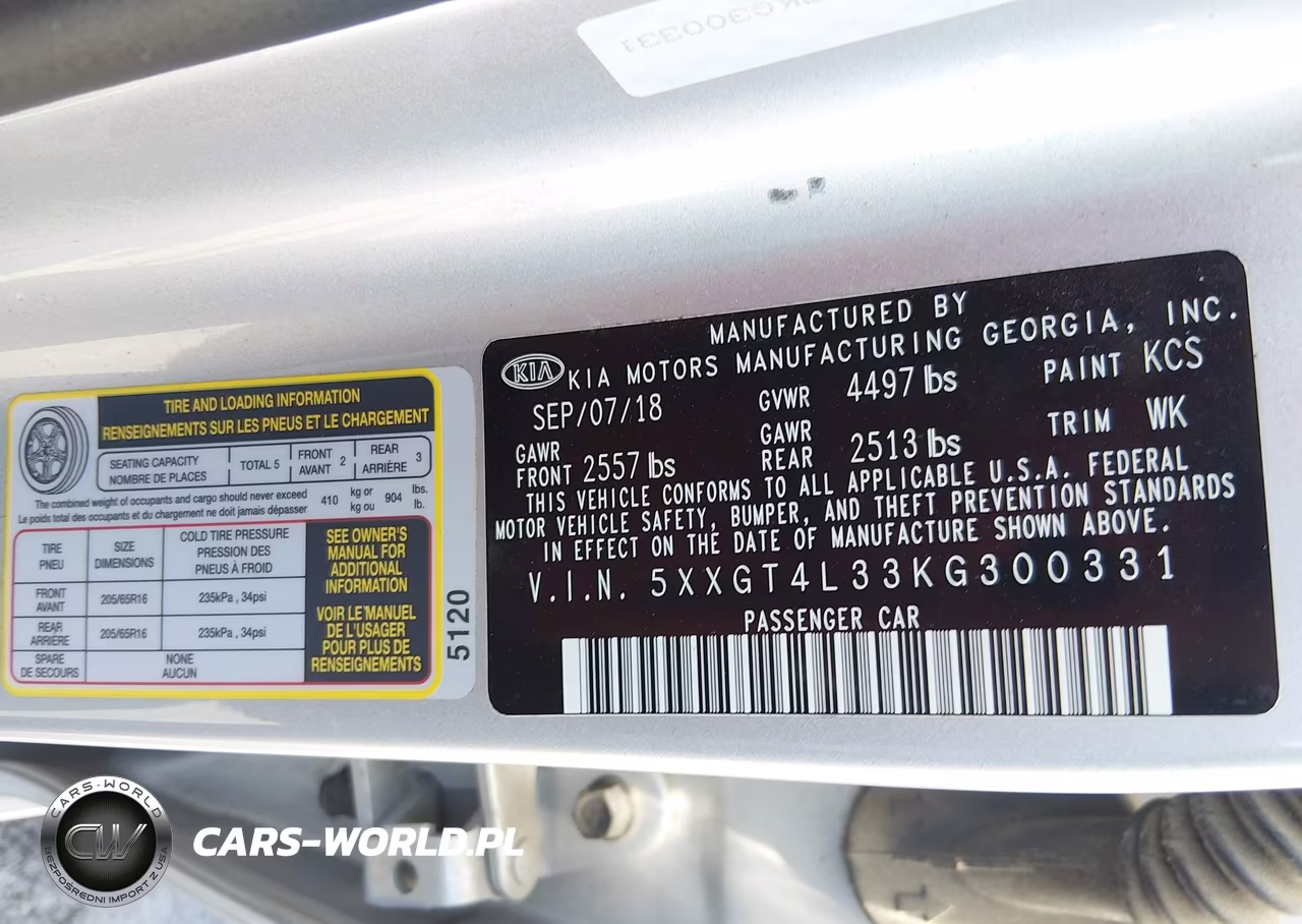 2019 Kia Optima Lx VIN:5XXGT4L33KG300331 - 9