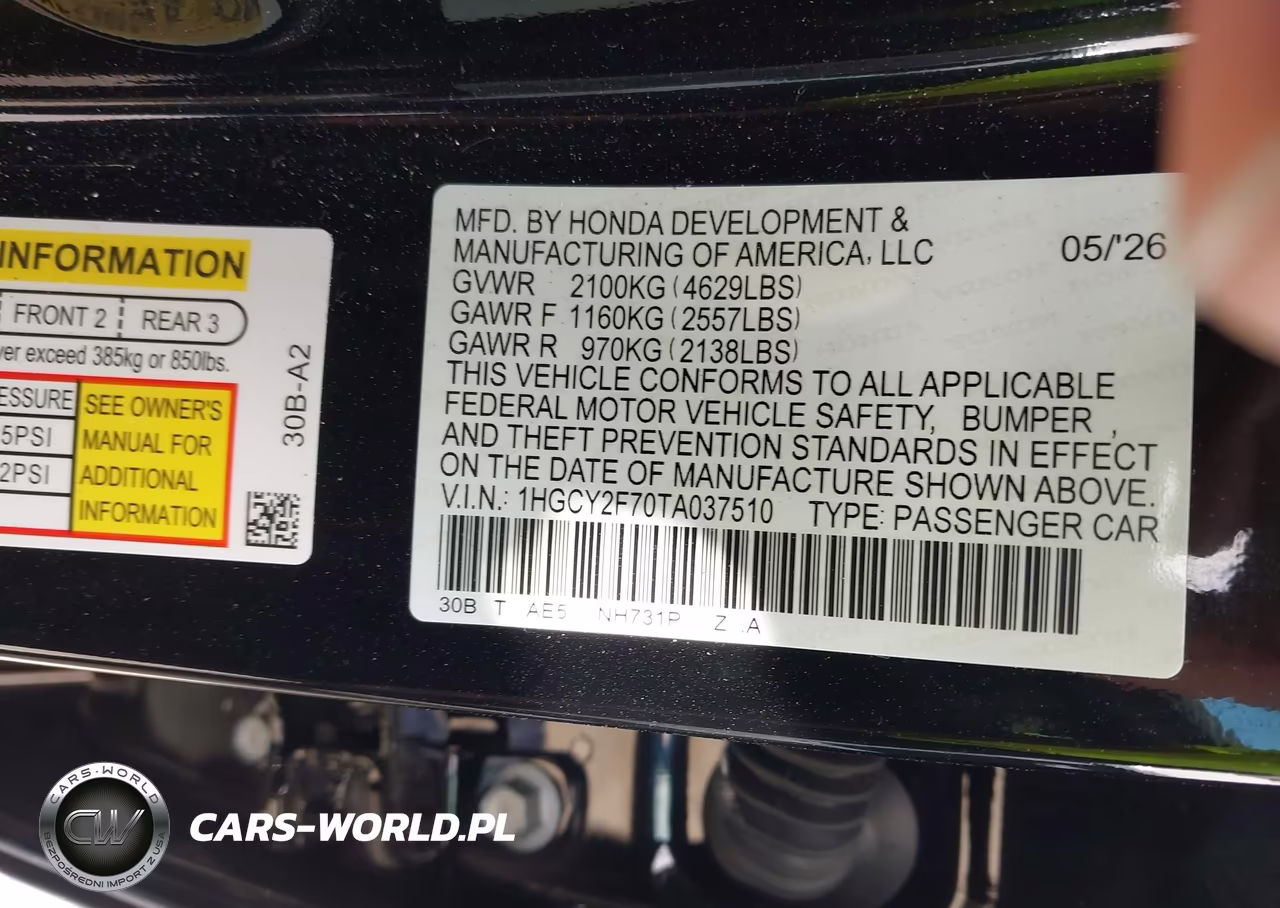 2026 Honda Accord Hybrid Sport-L VIN:1HGCY2F70TA037510 - 9