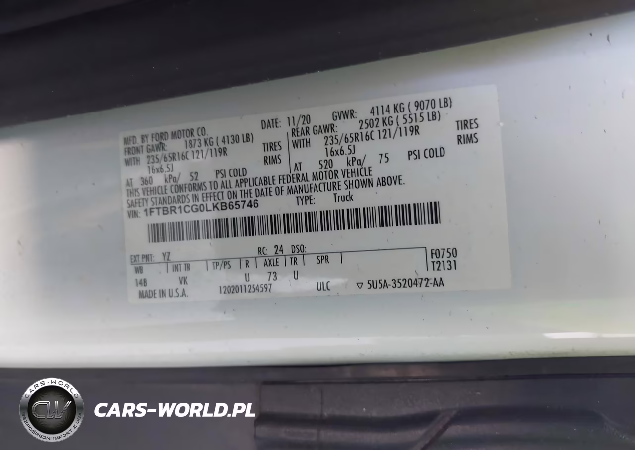 2020 Ford Transit-250 VIN:1FTBR1CG0LKB65746 - 9