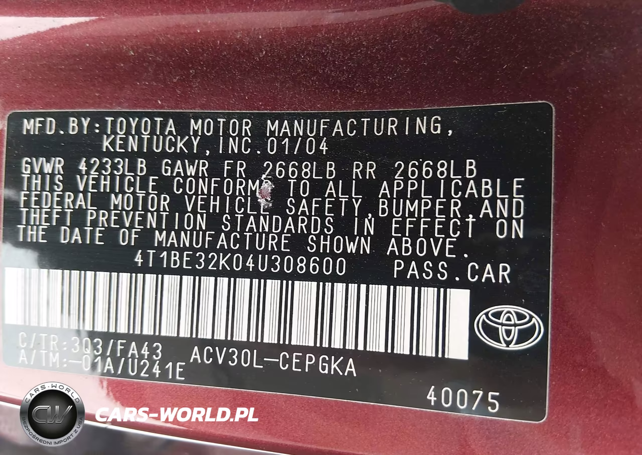2004 Toyota Camry Xle VIN:4T1BE32K04U308600 - 9