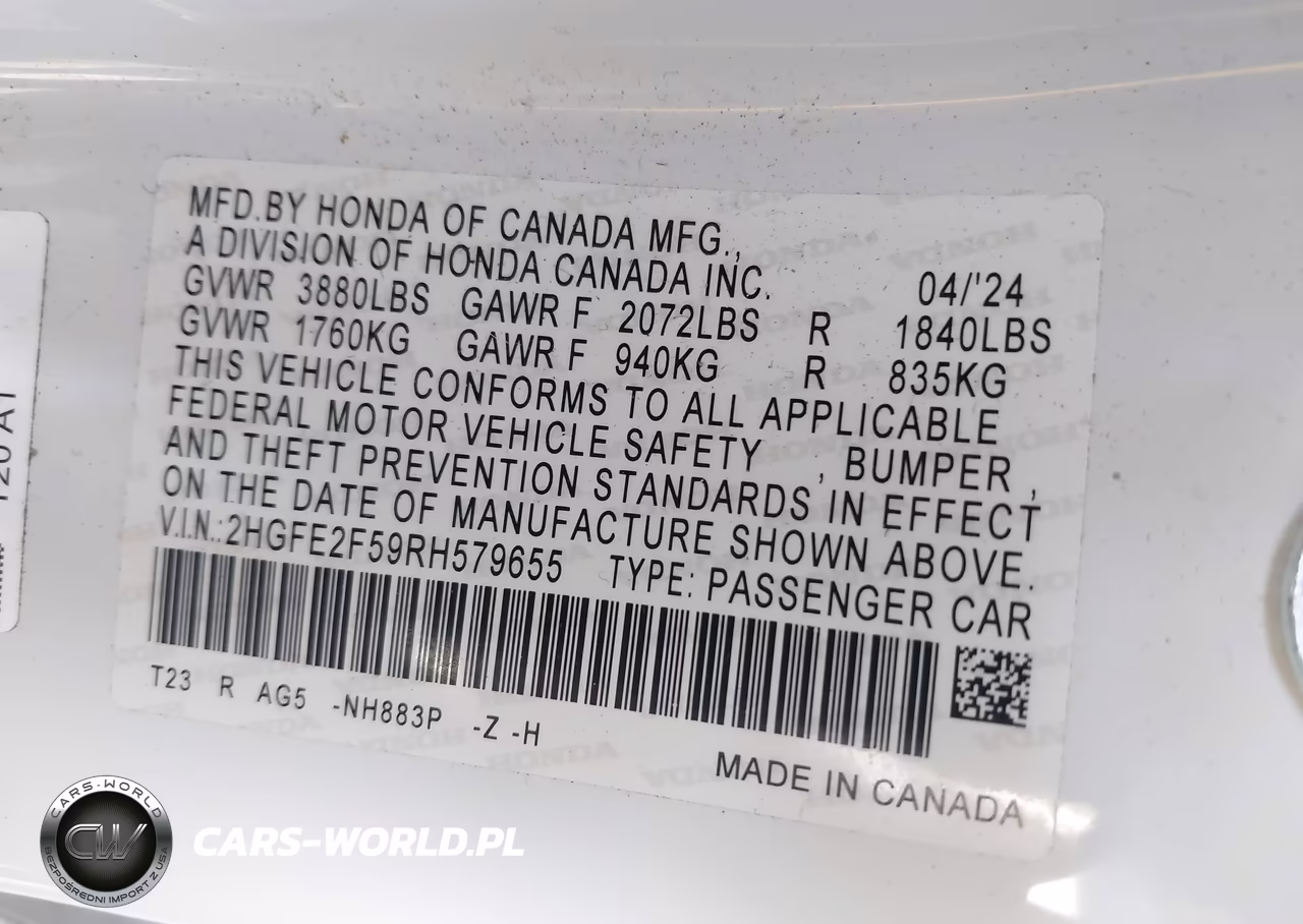 2024 Honda Civic Sport VIN:2HGFE2F59RH579655 - 9