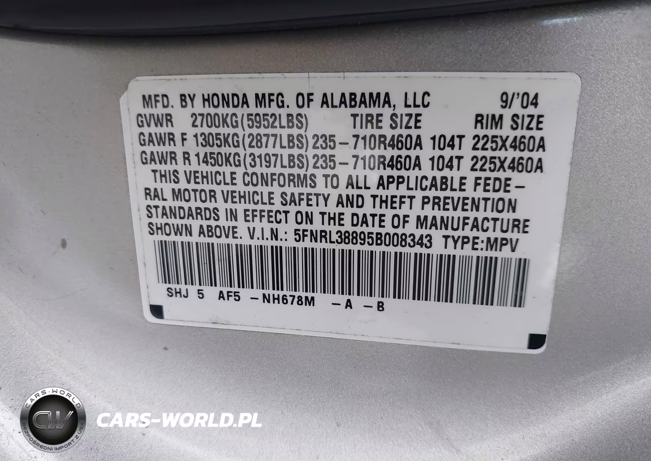 2005 Honda Odyssey Touring VIN:5FNRL38895B008343 - 9
