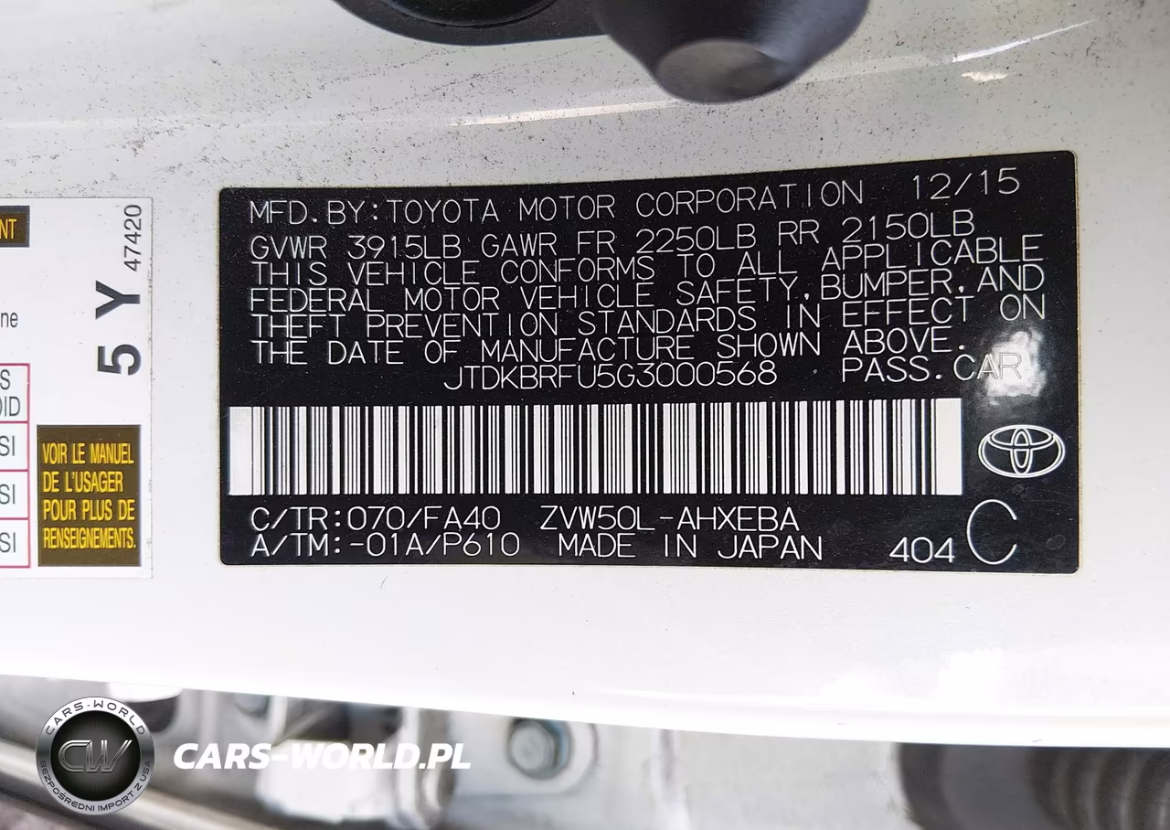 2016 Toyota Prius Two VIN:JTDKBRFU5G3000568 - 9
