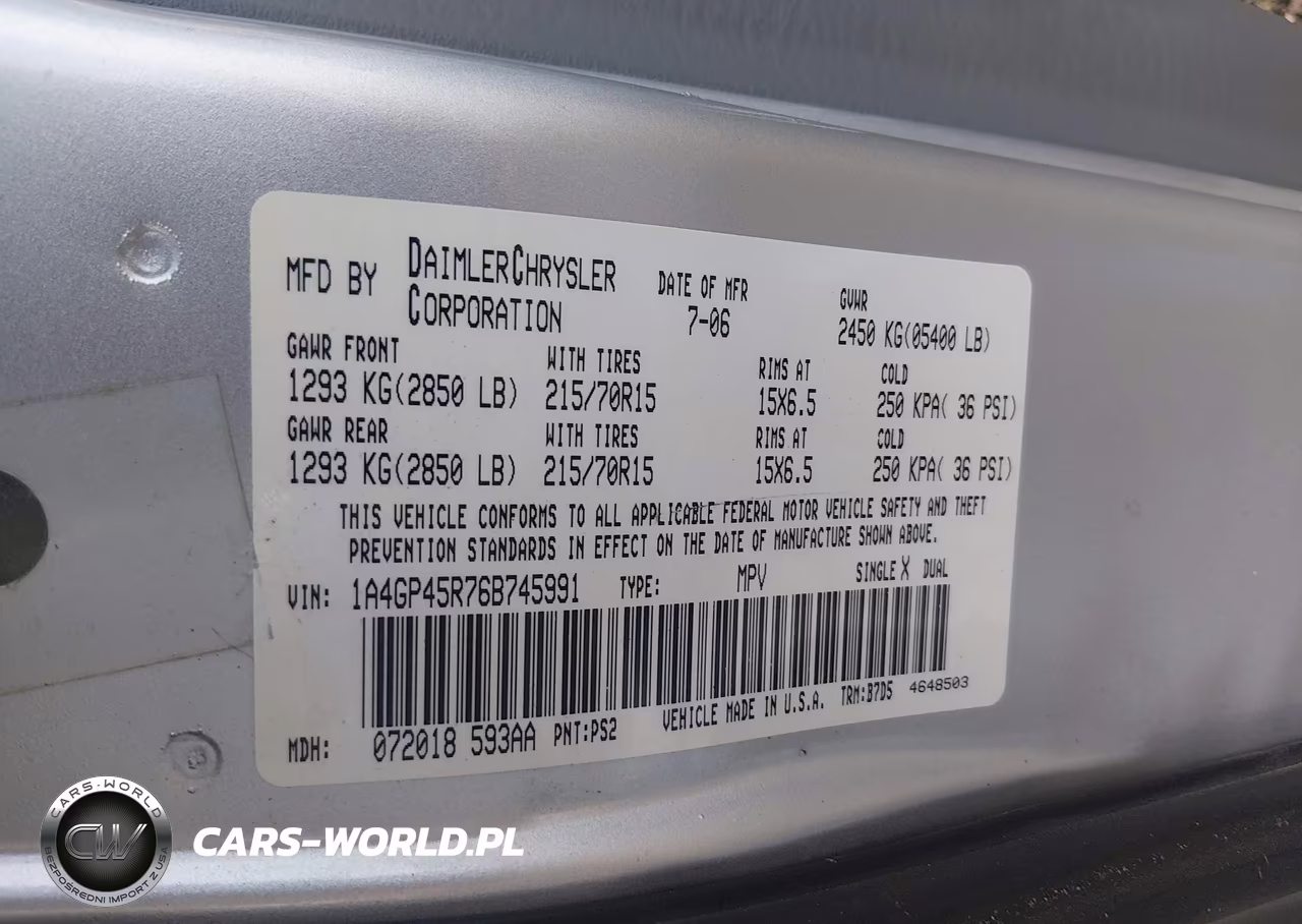 2006 Chrysler Town & Country VIN:1A4GP45R76B745991 - 9