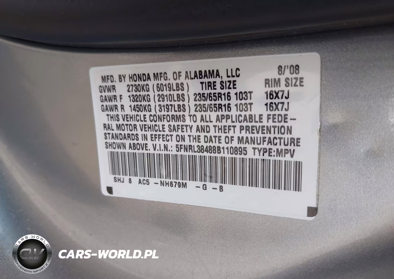 2008 Honda Odyssey Ex VIN:5FNRL38488B110895 - 9