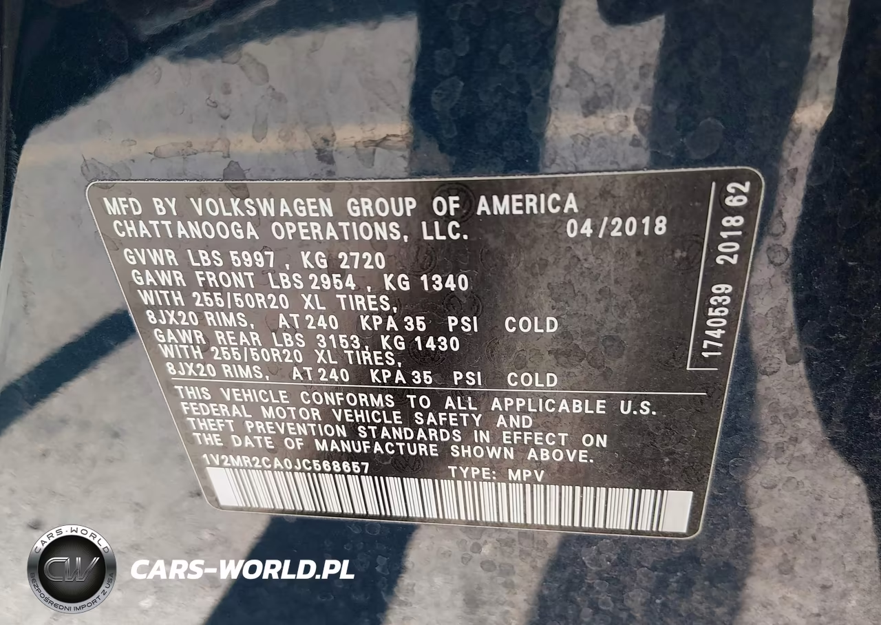 2018 Volkswagen Atlas 3.6L V6 Sel VIN:1V2MR2CA0JC568657 - 9