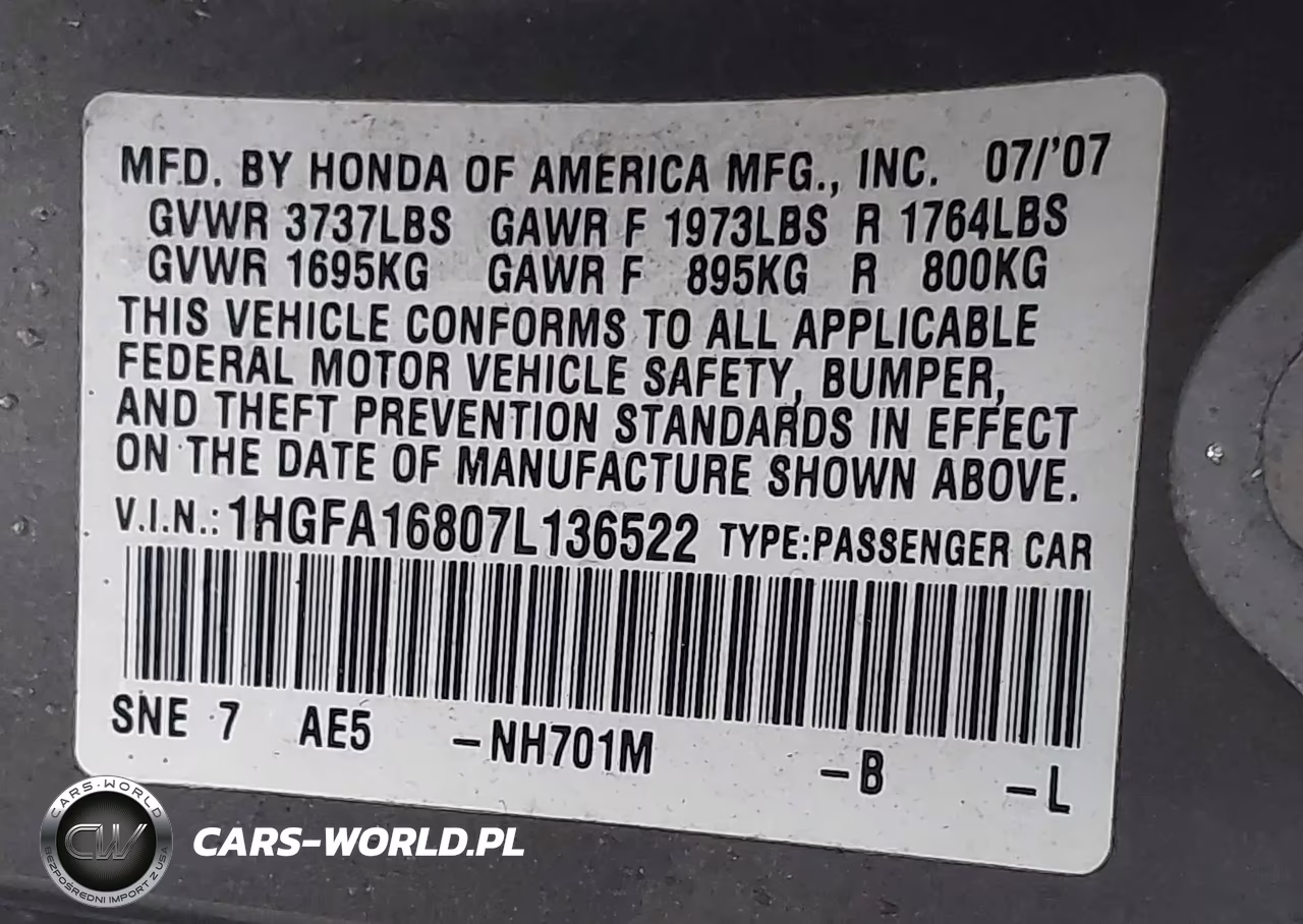 2007 Honda Civic Ex VIN:1HGFA16807L136522 - 9
