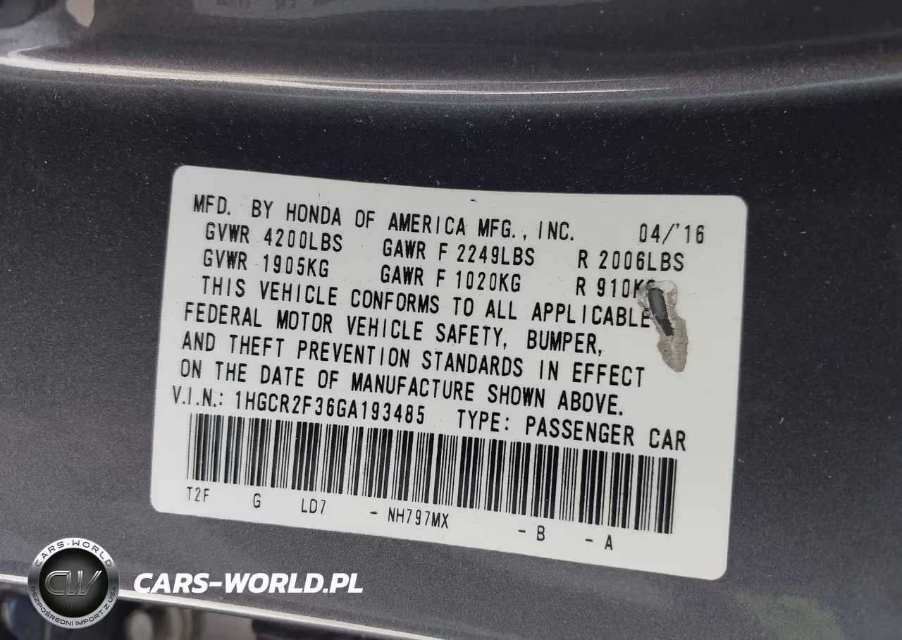 2016 Honda Accord Lx VIN:1HGCR2F36GA193485 - 9