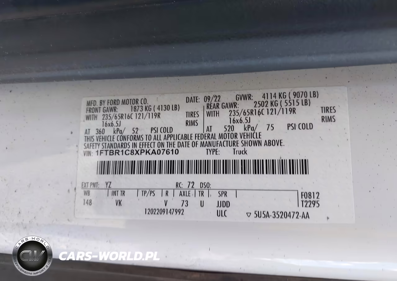 2023 Ford Transit-250 VIN:1FTBR1C8XPKA07610 - 9